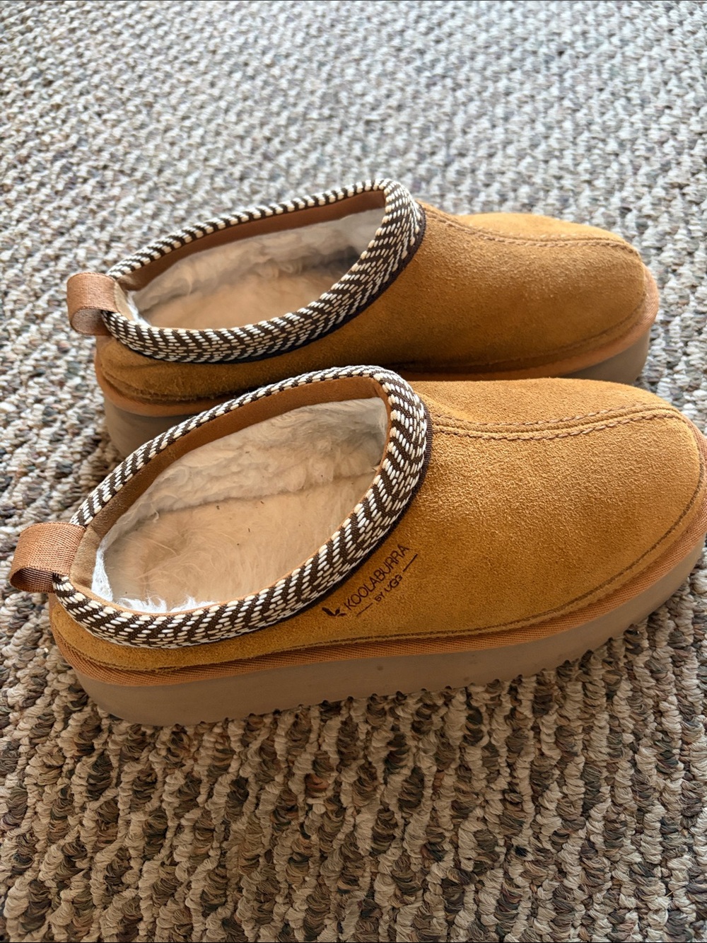 Koolaburra Tan Suede Shearling-Lined Slip-On Clog Slippers